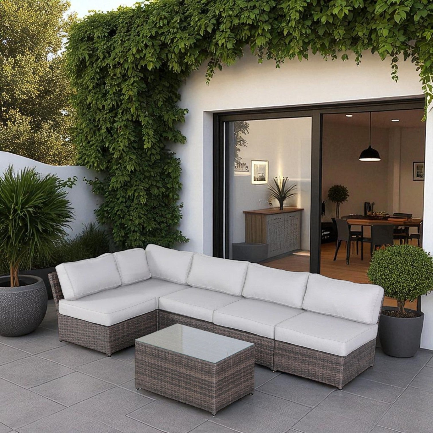 4-Person Outdoor Wicker Seating Set with Cushions – Fully Assembled