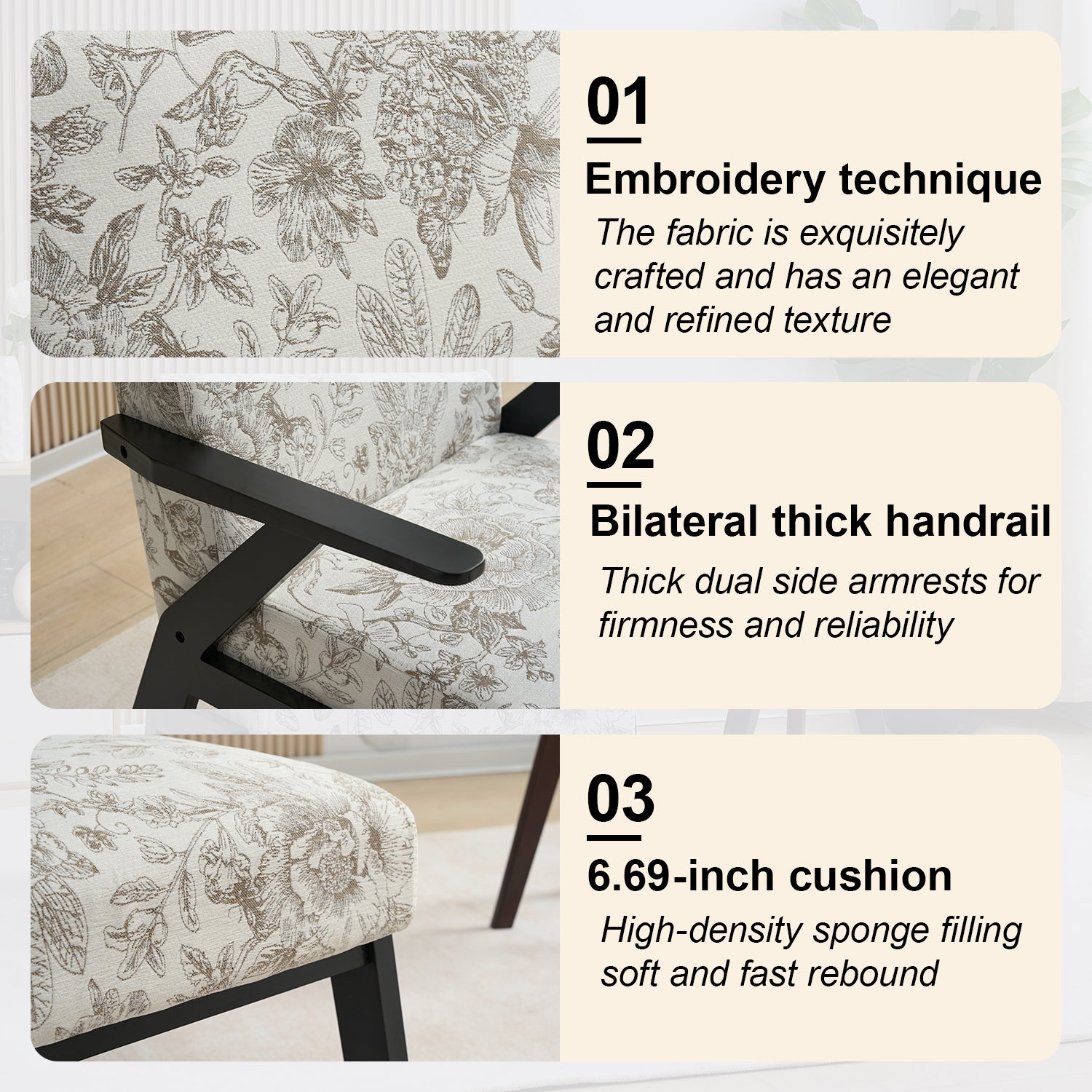 Mid-Century Modern Lounge Armchair - Seat Cushion - Beige & Grey