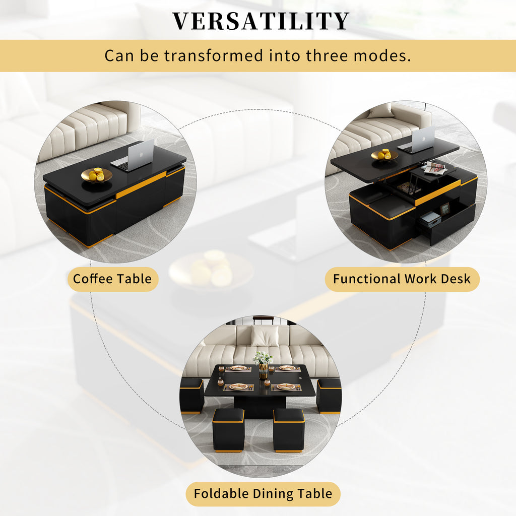 VIBE HAUS Lift-Top Coffee Table with Storage Stools