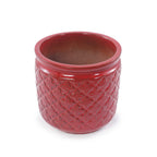 Handmade Ceramic Planter Set of 3 in Burgundy Diamond-Pattern