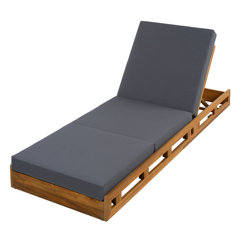 Lounge Chaise Set, Acacia Solid Wood with Lounge Cushion (Dark)