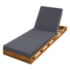 Lounge Chaise Set, Acacia Solid Wood with Lounge Cushion (Dark)