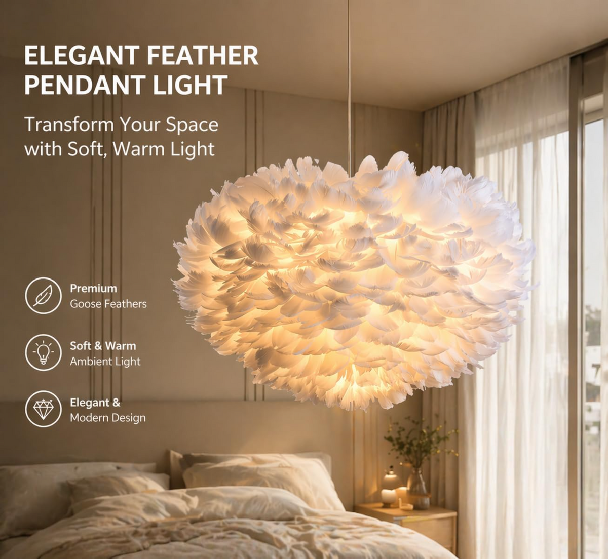 Pink Feather Chandelier, 3-Light Ceiling Fixture, 17.7 Inches