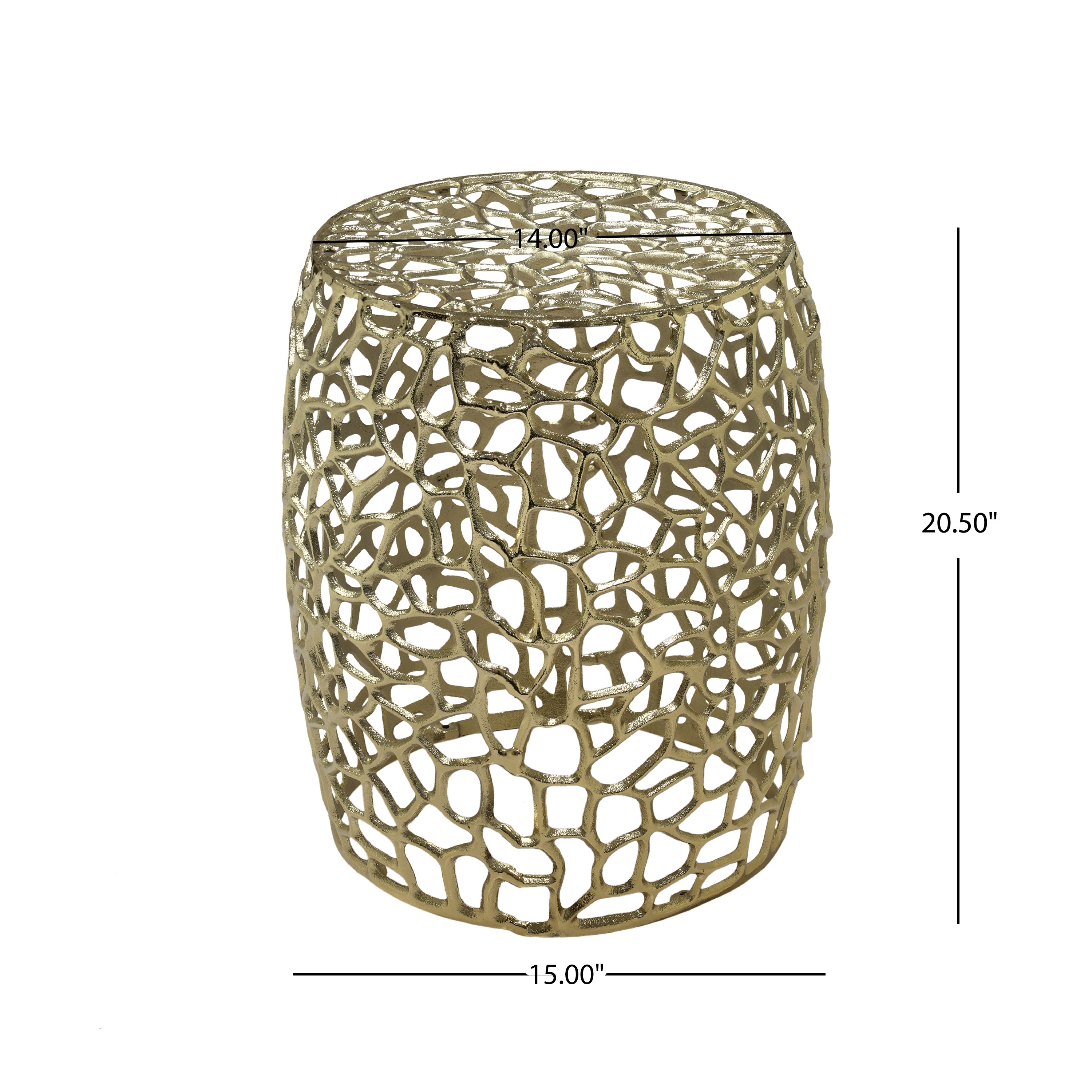 Aluminum Drum End Table with Intricate Design – Gold