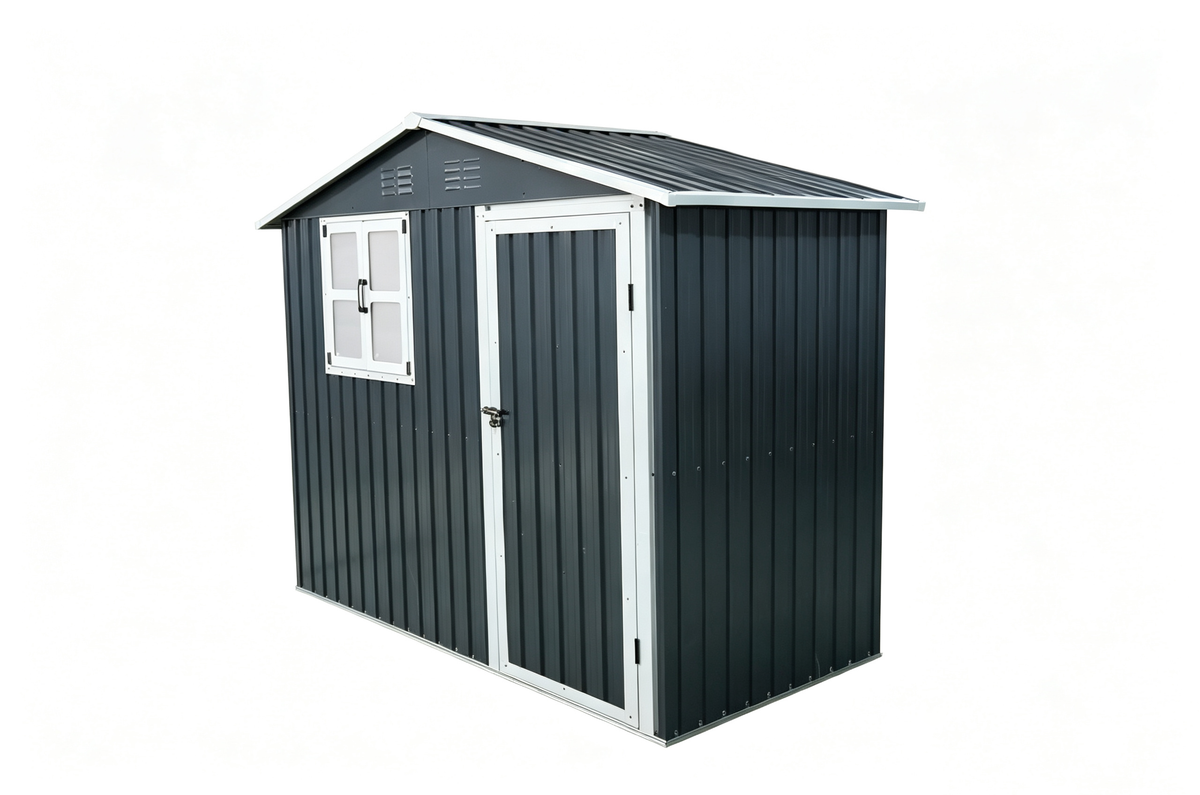 8x4 Foot Metal Storage Shed with Openable Window, Coal Grey
