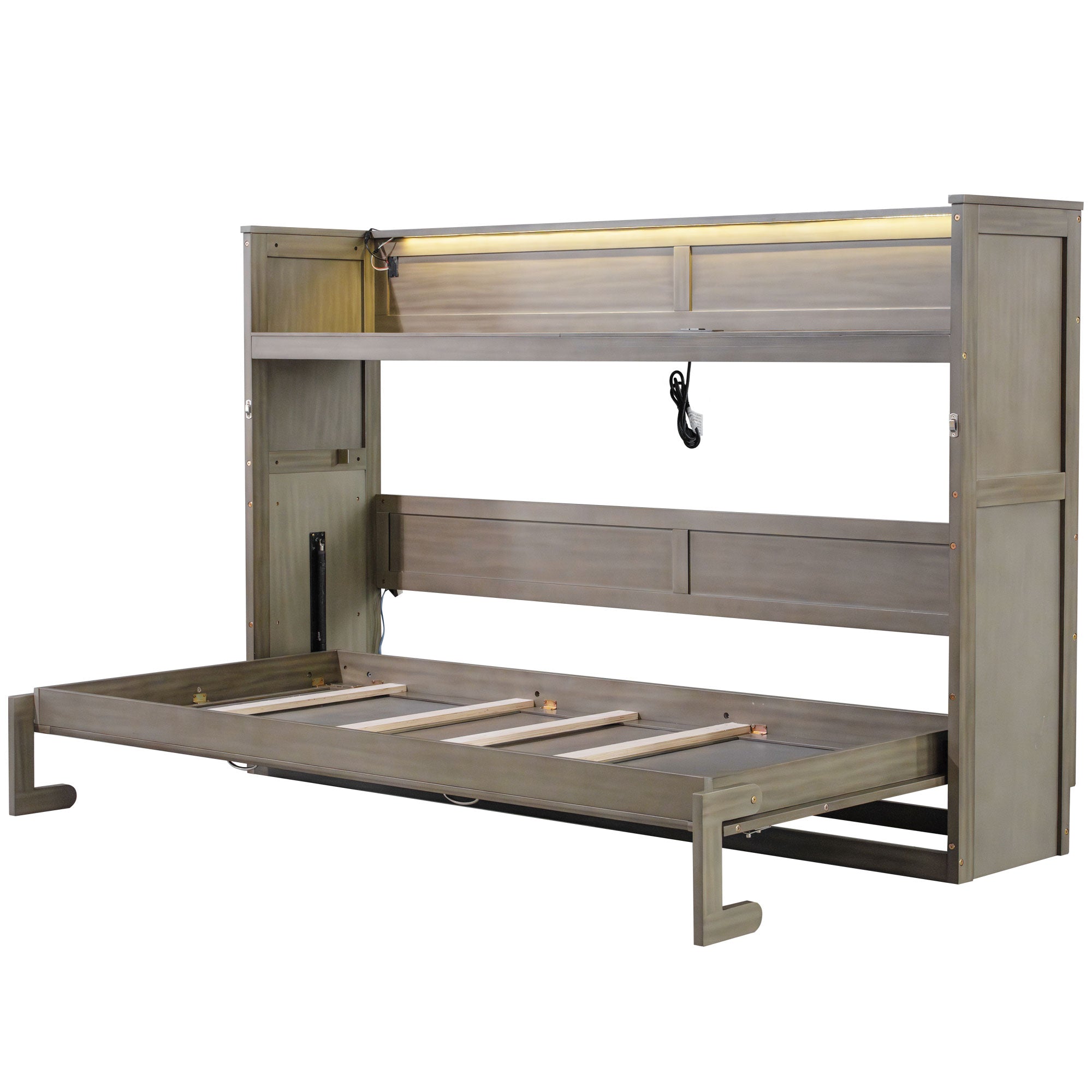 Twin XL Size Murphy Bed with Desk, LED Light and USB Charging Station