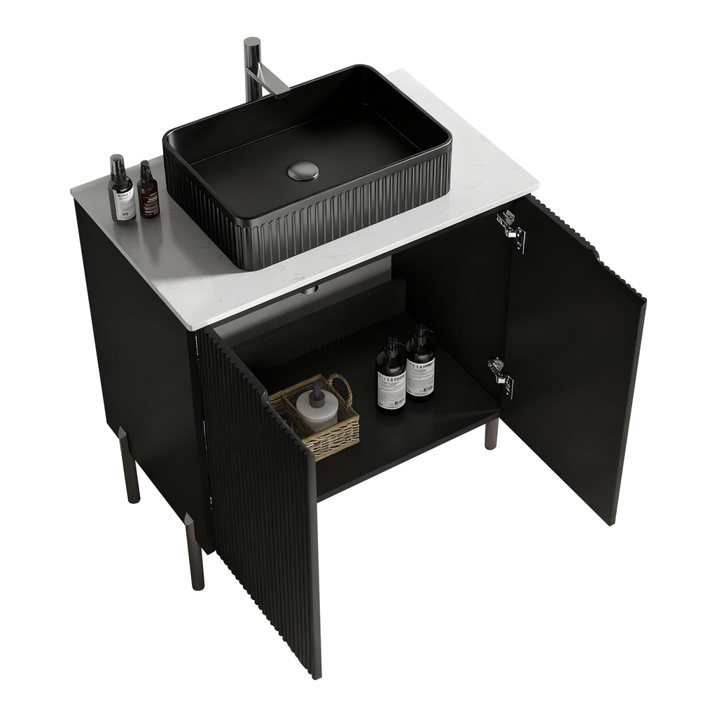 Torino 30-Inch Bathroom Vanity with Ceramic Sink, Black and White