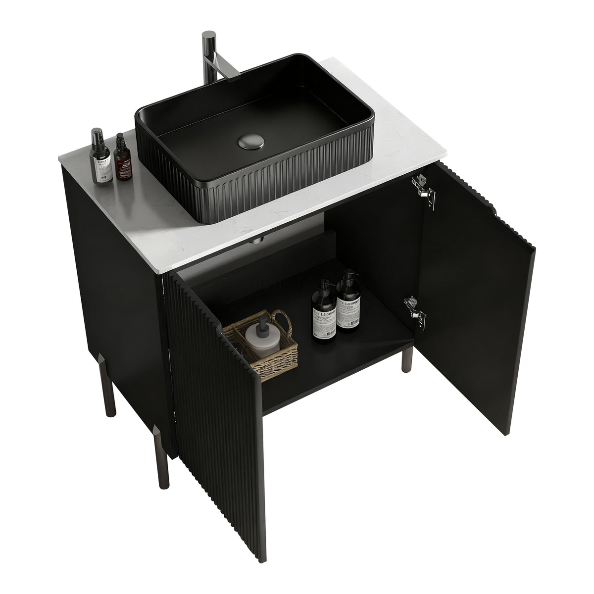 Torino 30-Inch Bathroom Vanity with Ceramic Sink, Black and White