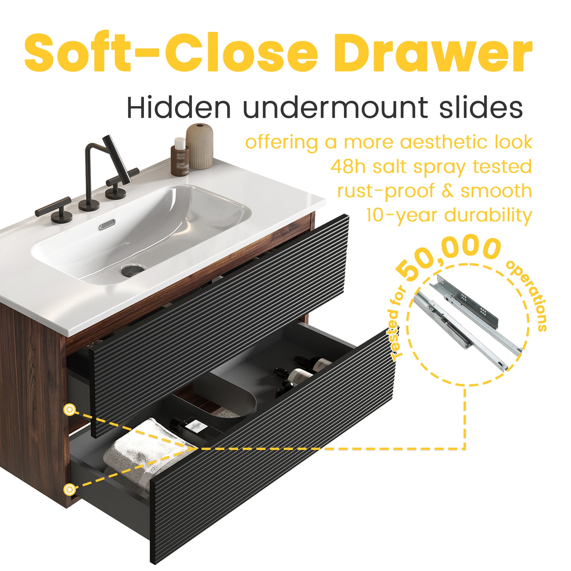 Gloria 36" Wall Mounted Soft Bathroom Vanity