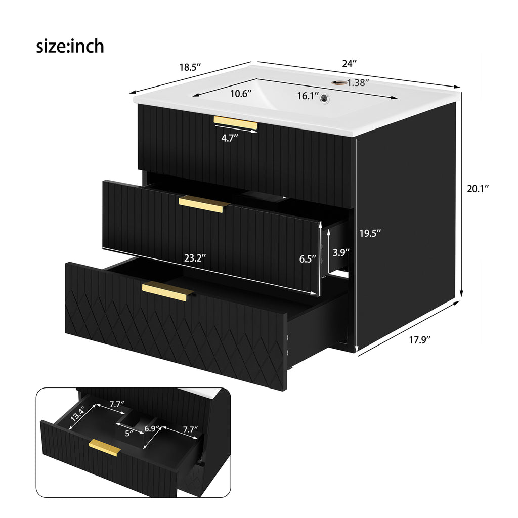 24-Inch Wall Mounted Floating Cabinet with Sink