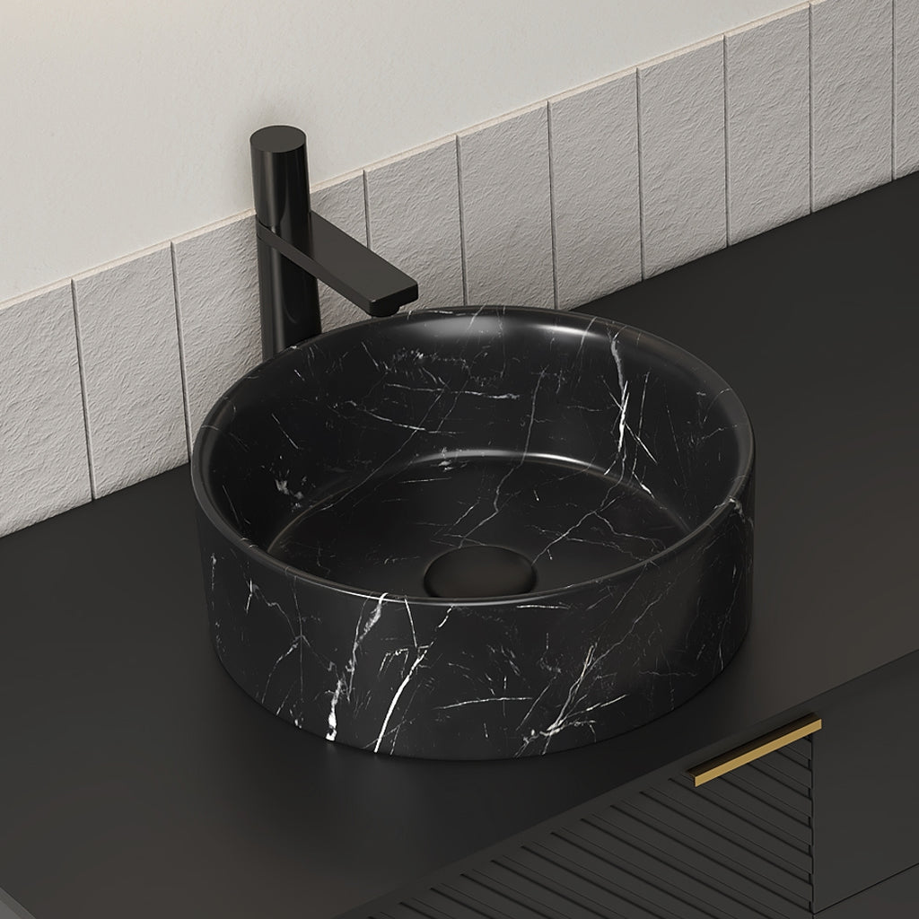 14'' Bathroom Round Ceramic Sink with Stone Pattern