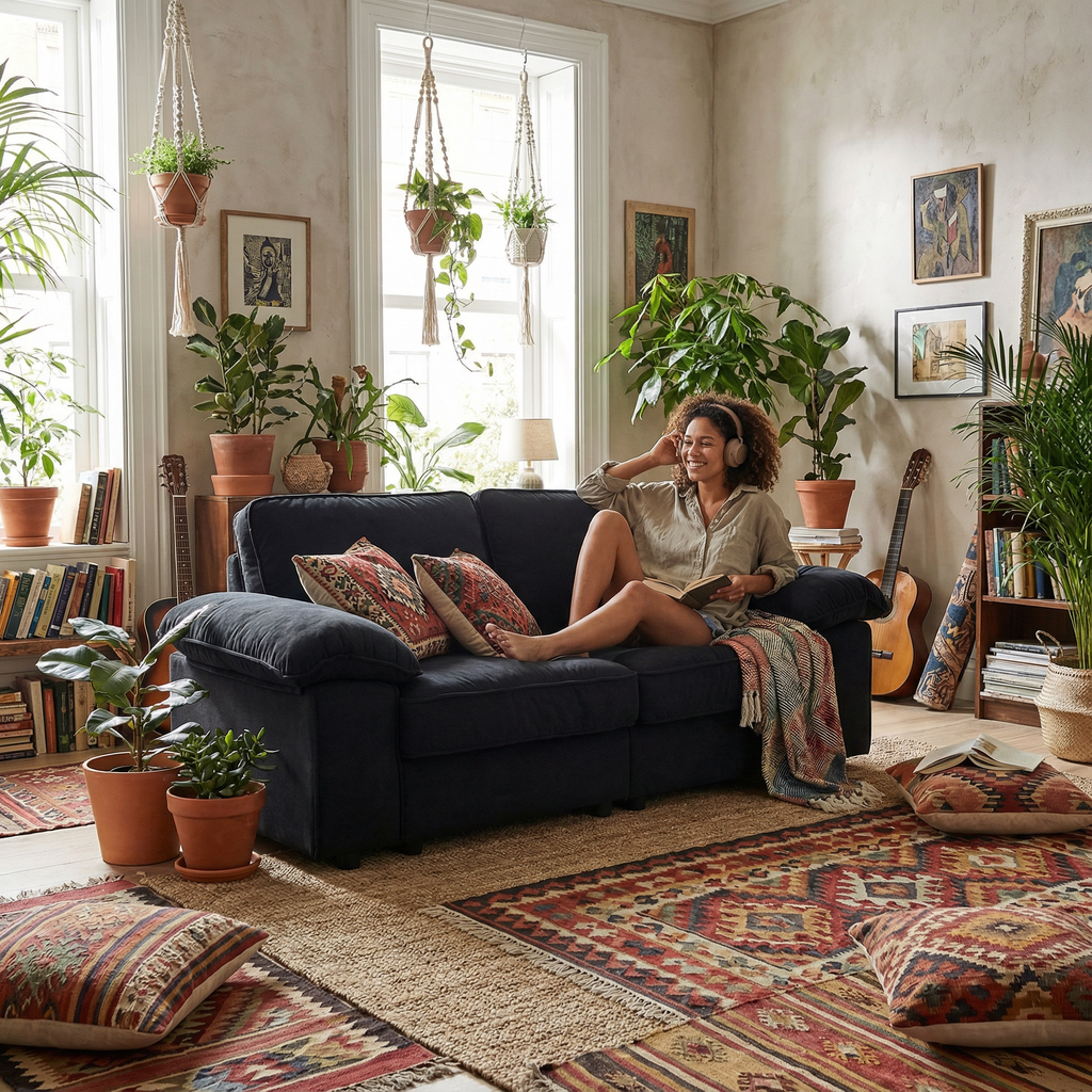 Compact Black Velvet 2-Seater Sofa with Hidden Storage