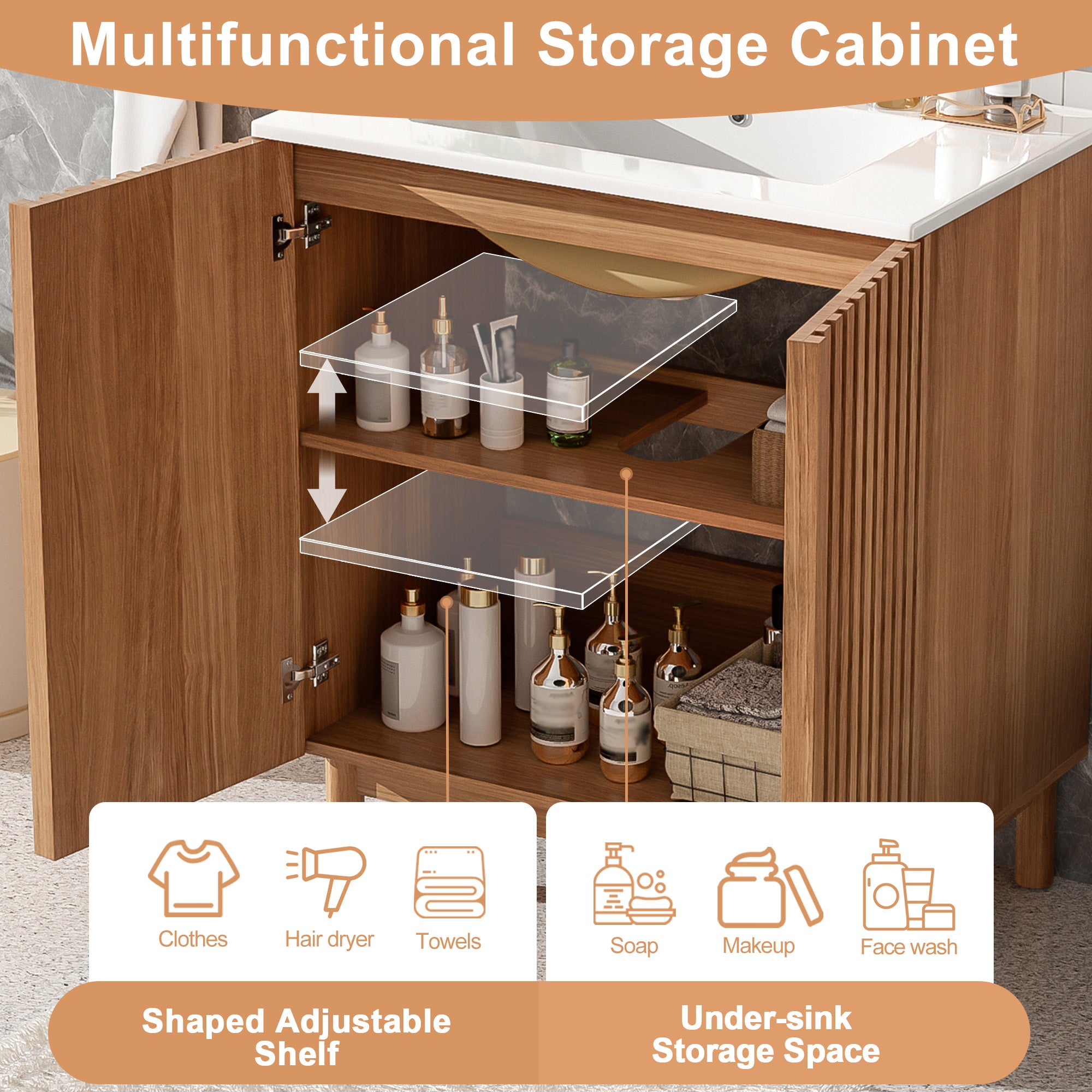 29.9-Inch Traditional Bathroom Vanity with Ceramic Sink
