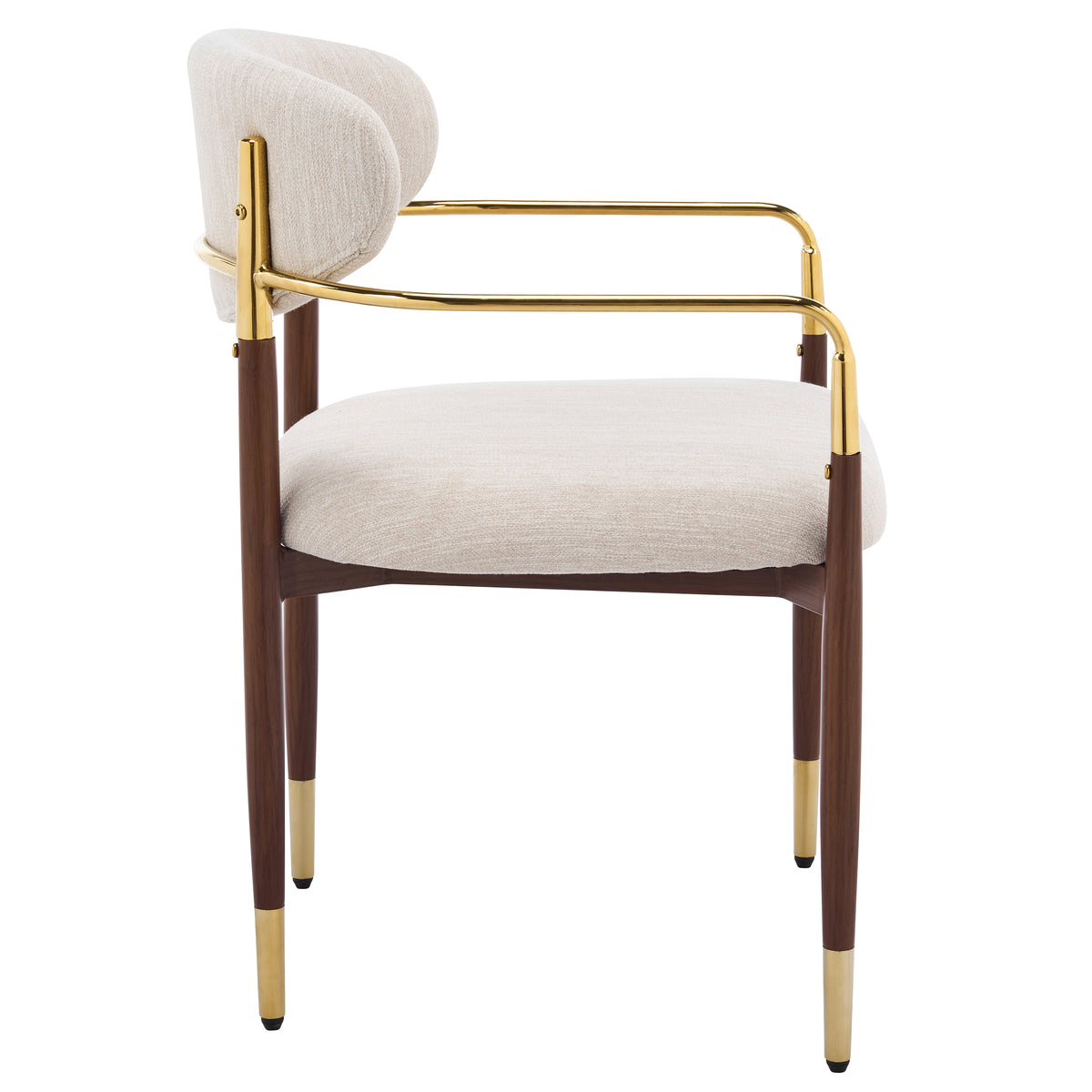 Modern Iron Frame Armchair Dining Chair With Upholstered (Set of 2),Beige+Walnut+Gold