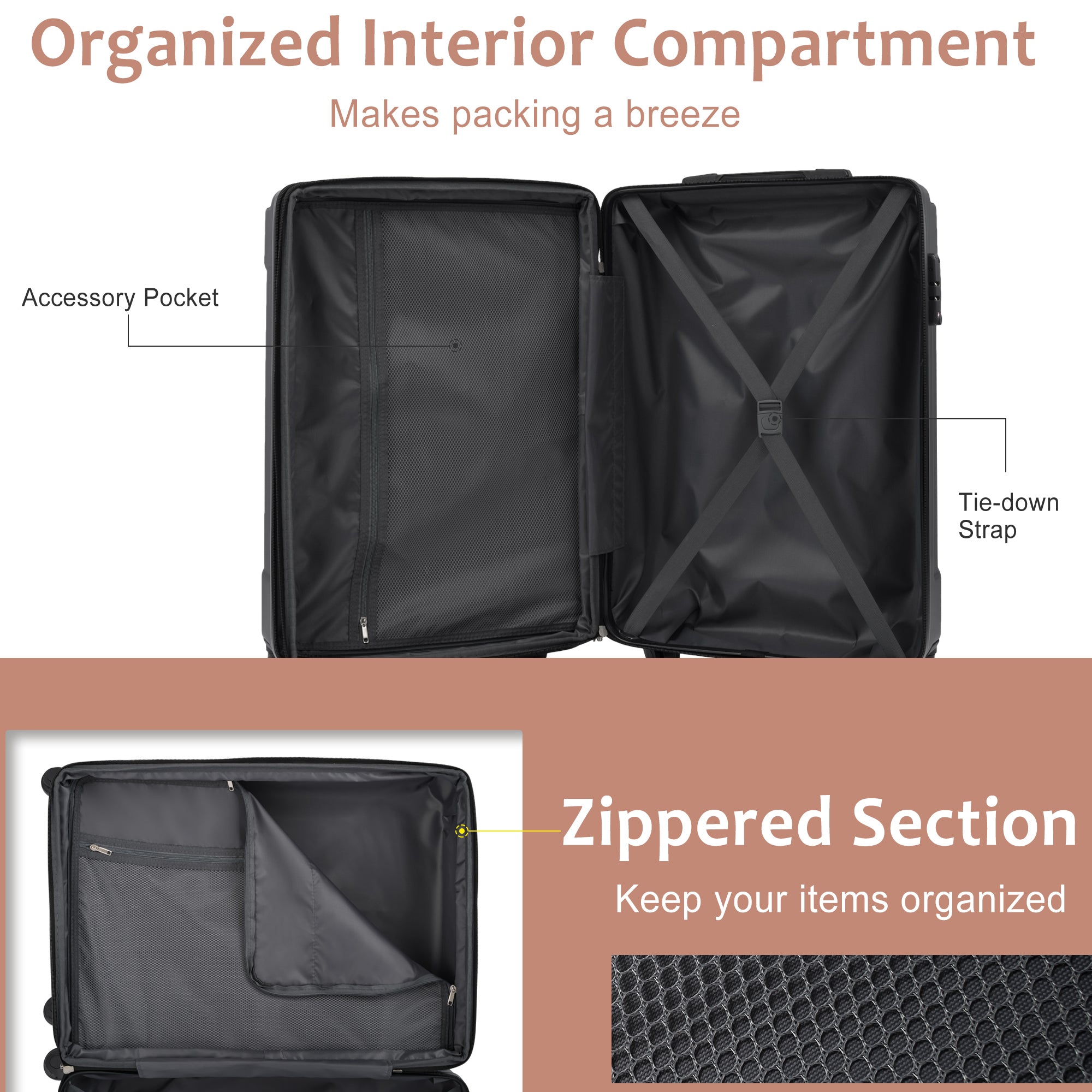 3 Piece Expandable Hard Shell ABS Suitcases with TSA Lock