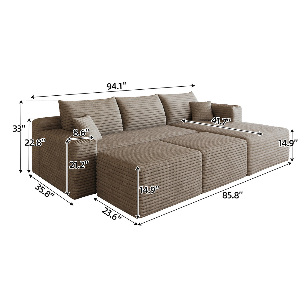 95" Cloud Sectional Sofa with Two Ottomans