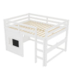 Full Size Loft Bed with Playful Sliding Chalkboard and Bookshelf