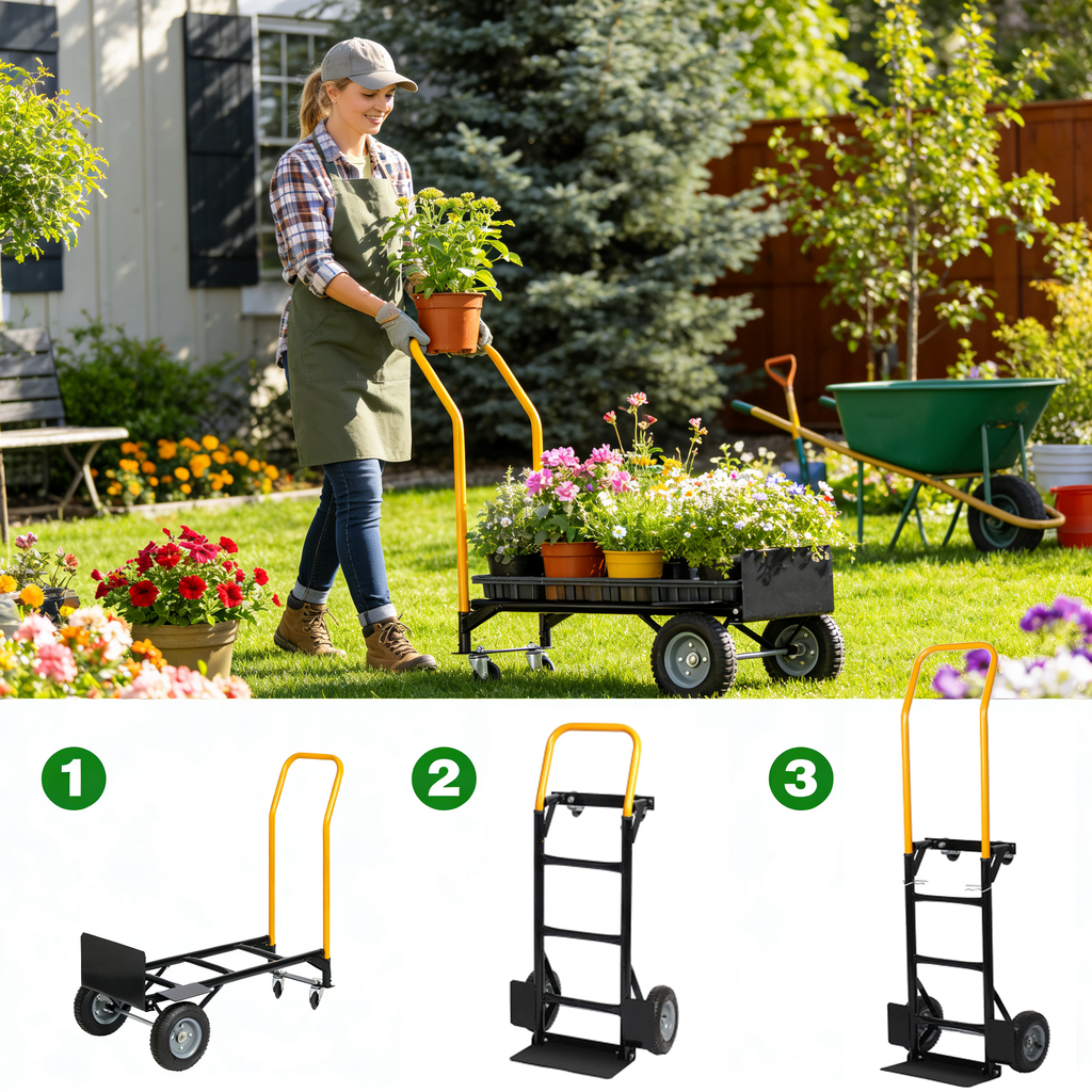 Hand Truck Dual Purpose 2 Wheel Dolly Cart and 4 Wheel Push Cart
