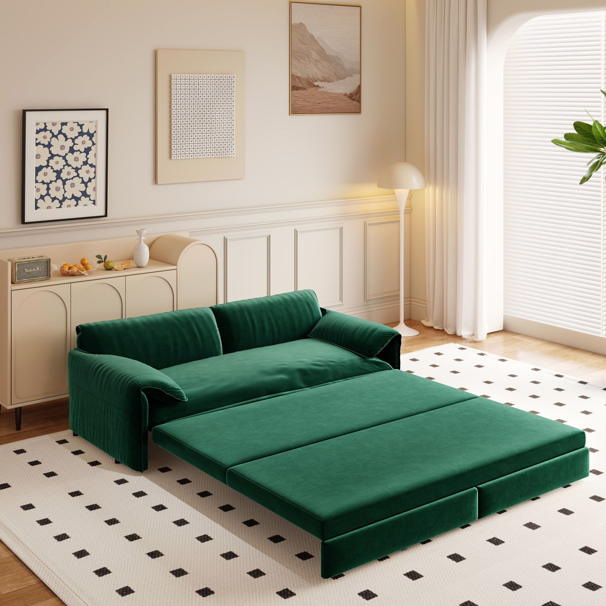 Queen Pull Out Sofa Bed, 3-in-1 Convertible Sleeper Sofa with Side Storage