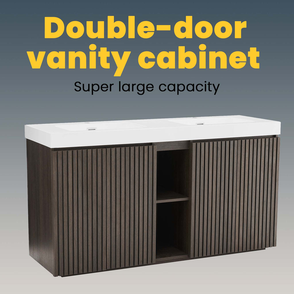 GALAN 60-Inch Bathroom Vanity with Double Sinks, Smoked Oak