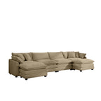 Corduroy Sofa - Modern Upholstered 4 Seater with Footstools
