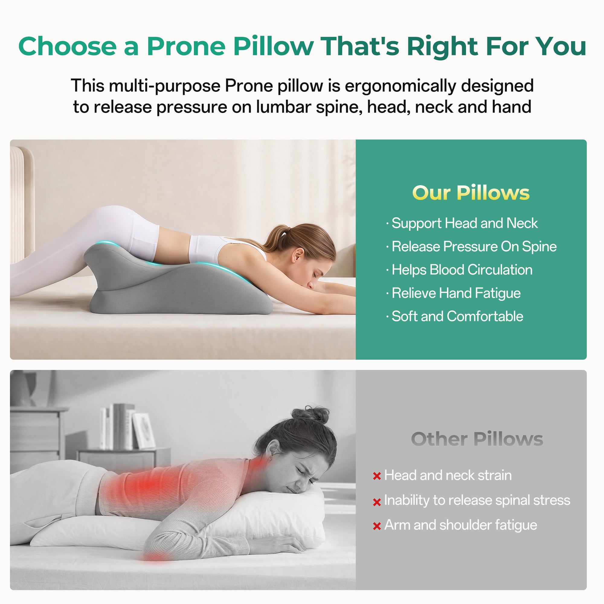 27° Ergonomic Memory Foam Support Pillow for Couples