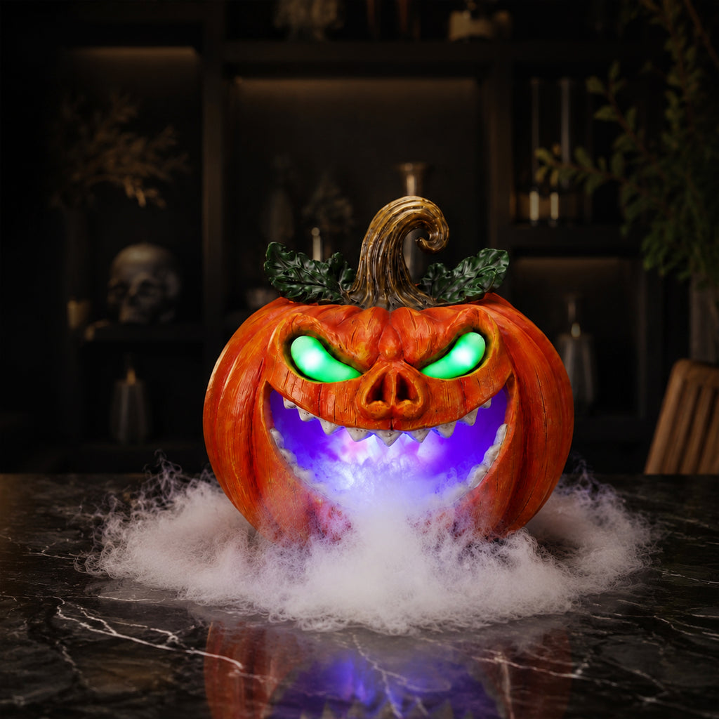 Halloween Pumpkin Monster Mist Maker, LED Light Up Fogger Figurine