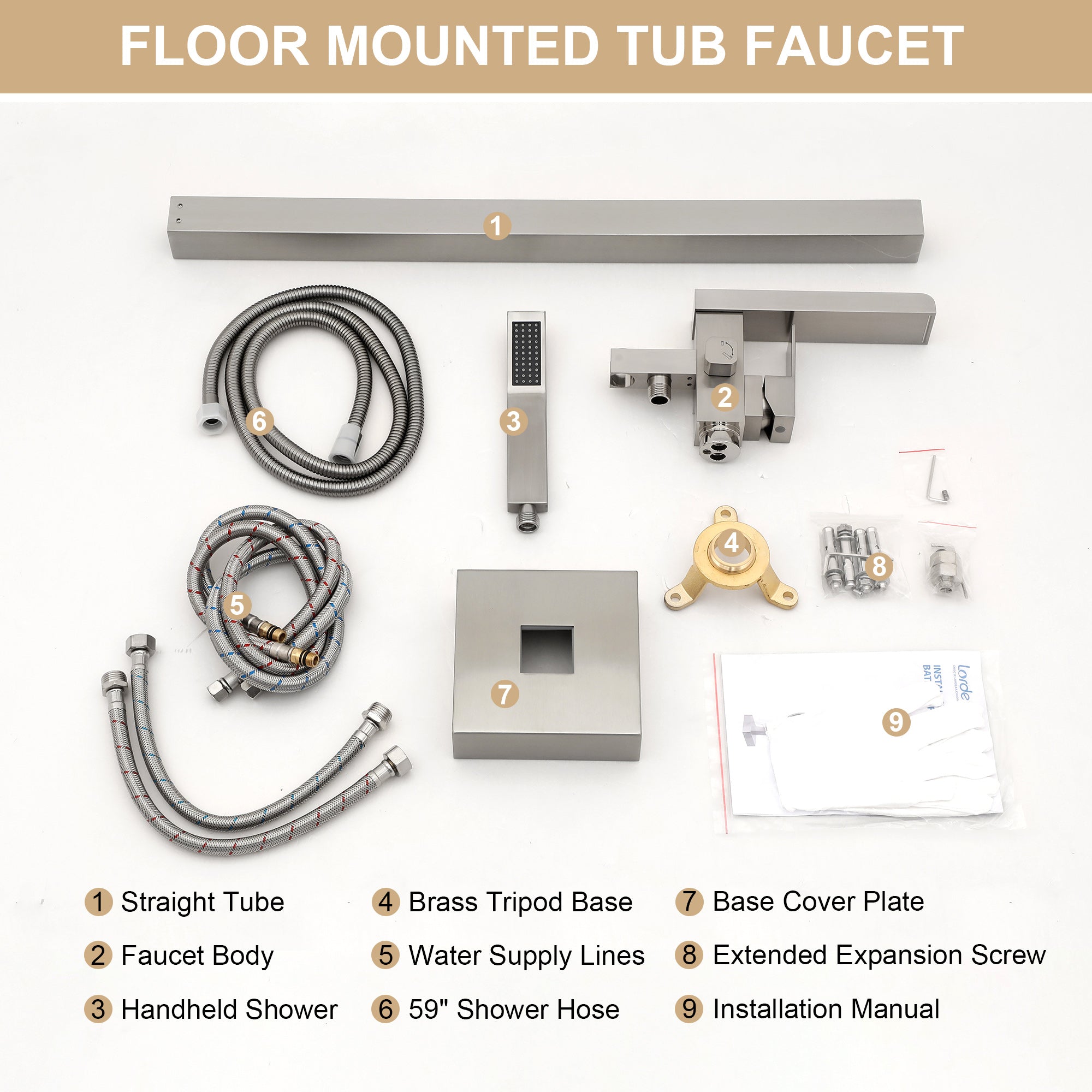 Freestanding Bathtub Faucet Waterfall Tub Filler Brushed Nickel