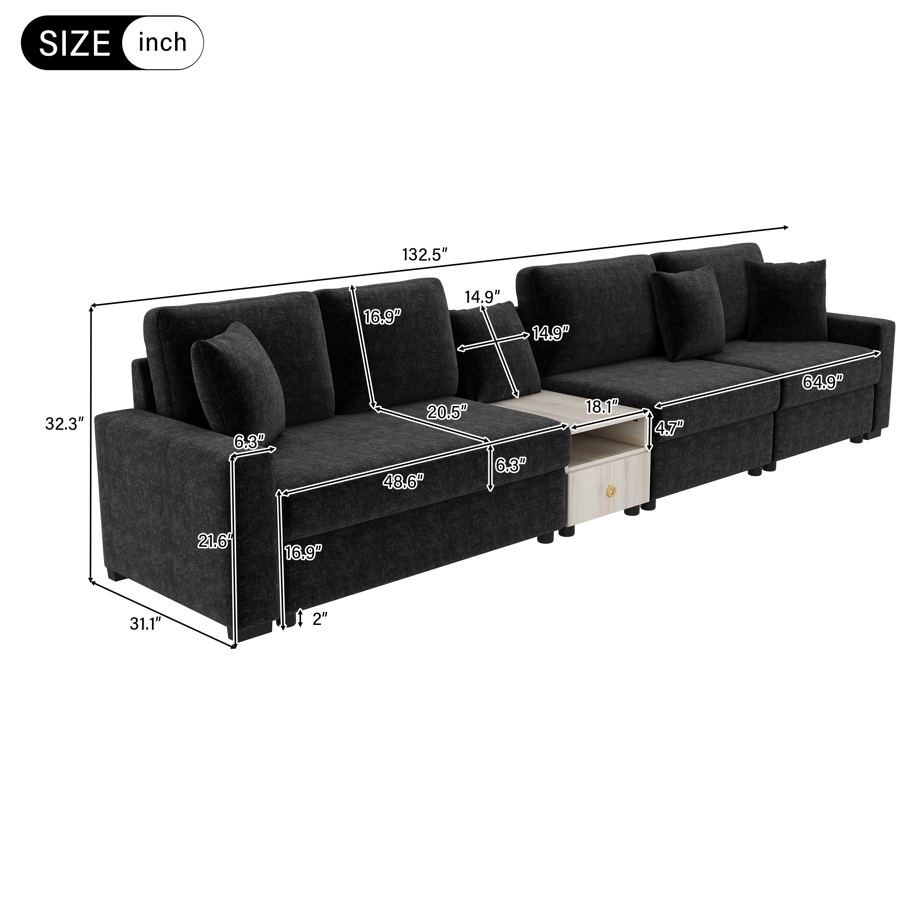 Modern Sofa Couch 132.5" Modular Sofa