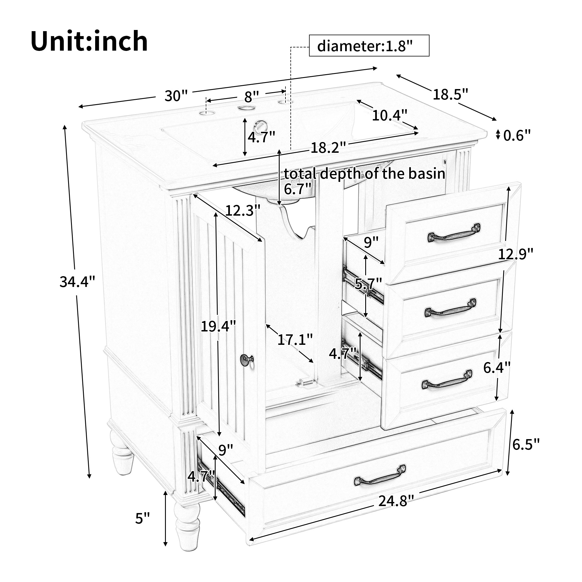 30" Bathroom Vanity with Sink