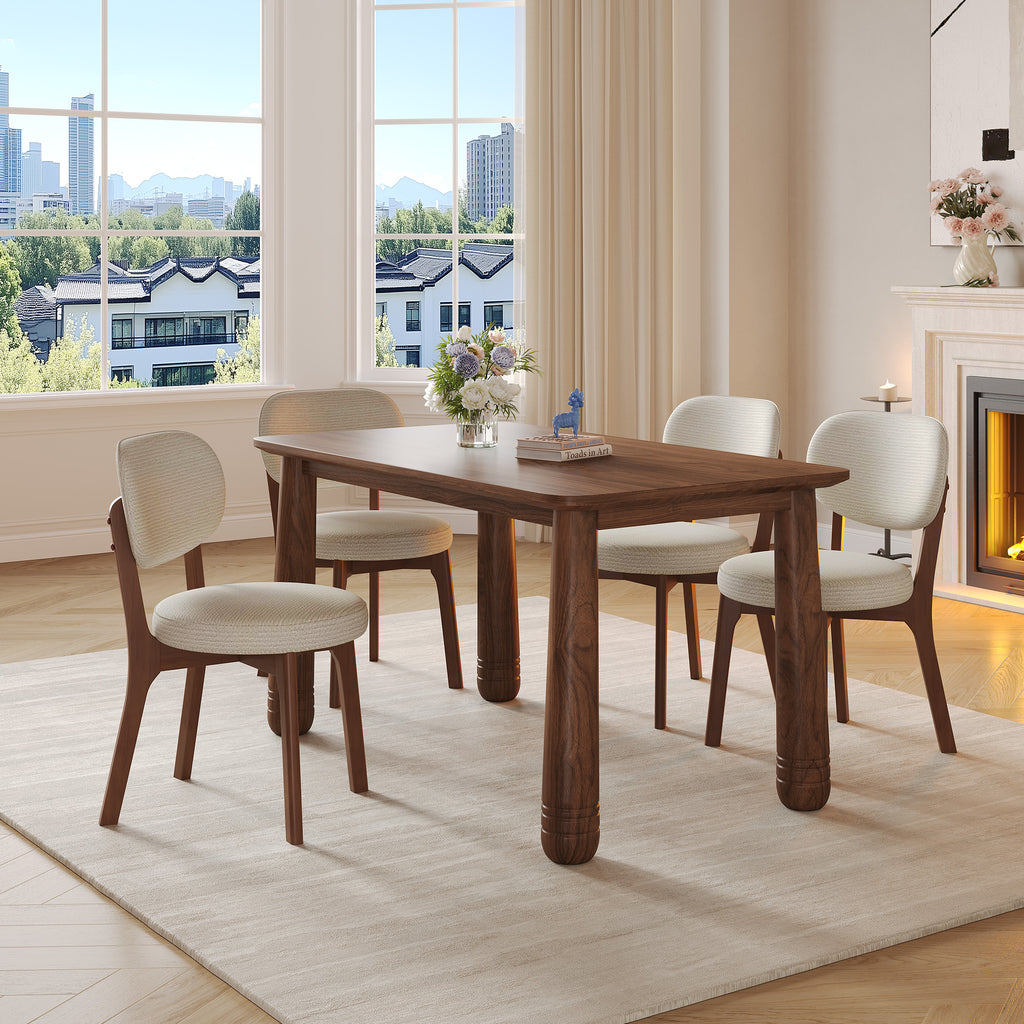 63" Solid Wood Dining Table Set with 4 Upholstered Chairs