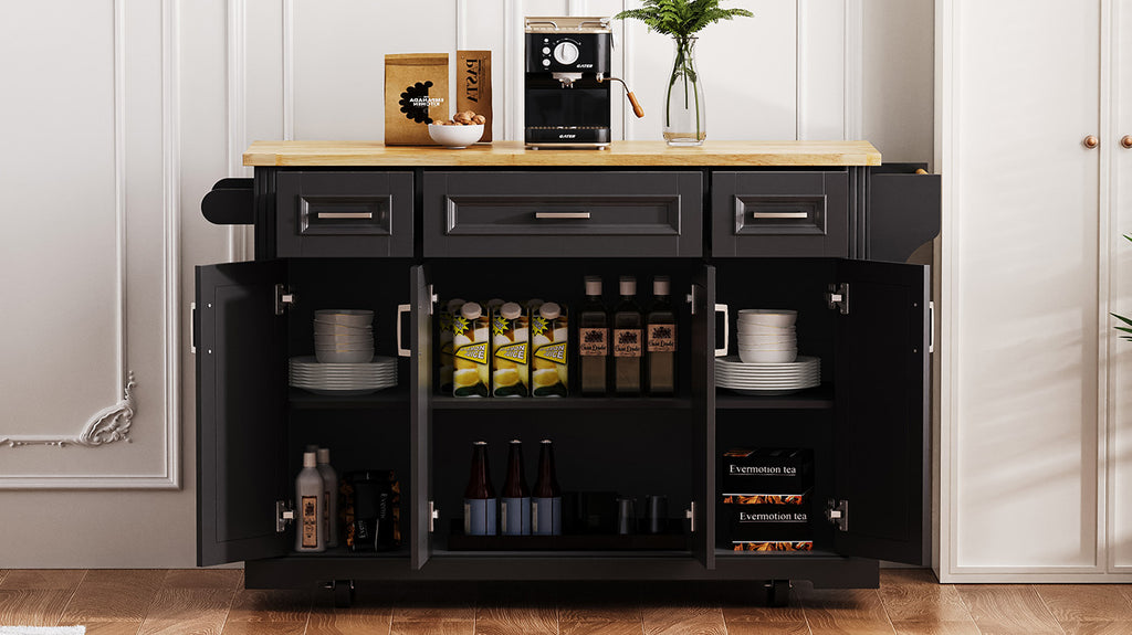 K&K 54-Inch Large Kitchen Island with Rubber Wood Drop Leaf