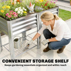Outsunny Galvanized Steel Raised Garden Bed with Storage Shelf