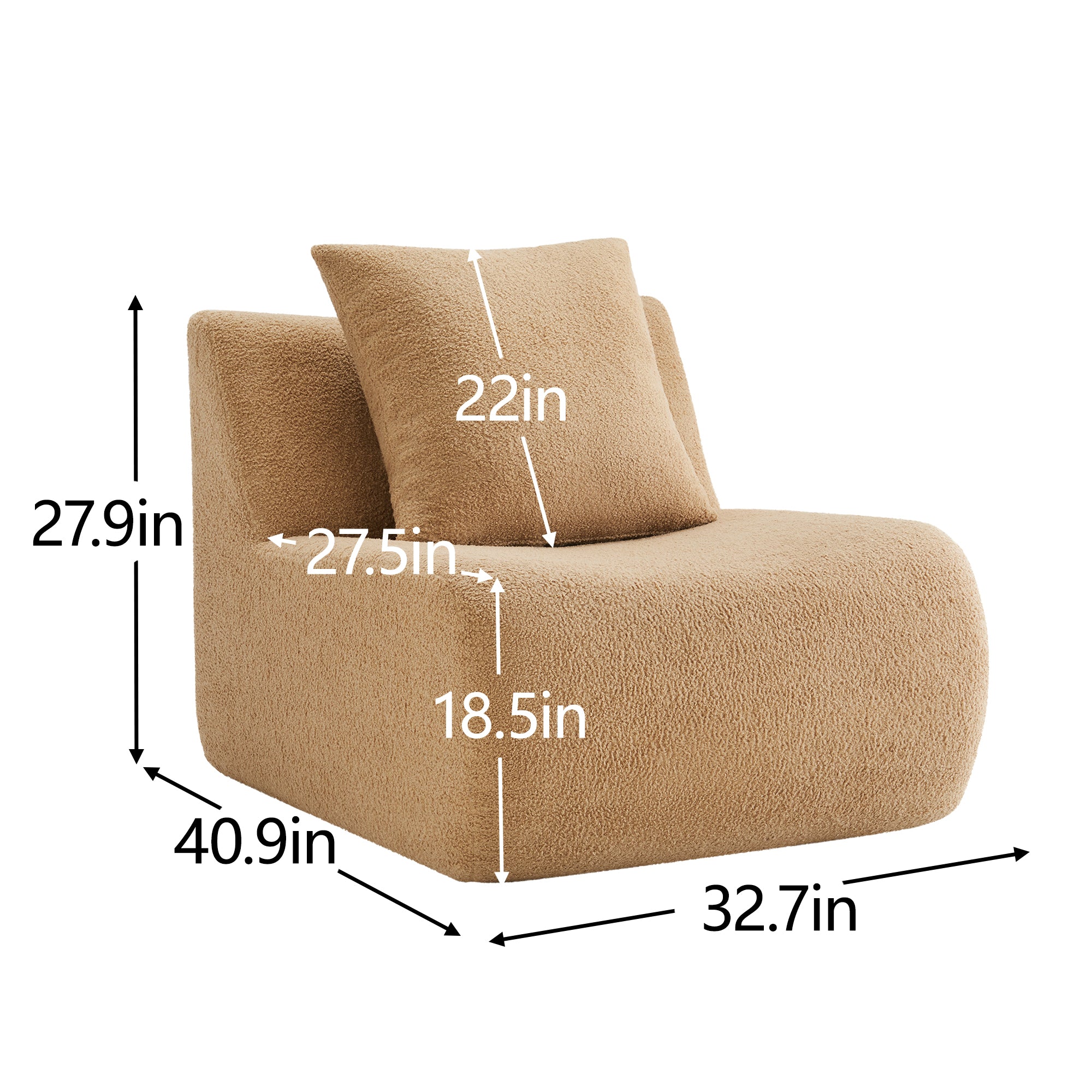 Armless Sofa with Pillow - Teddy Fabric in Camel