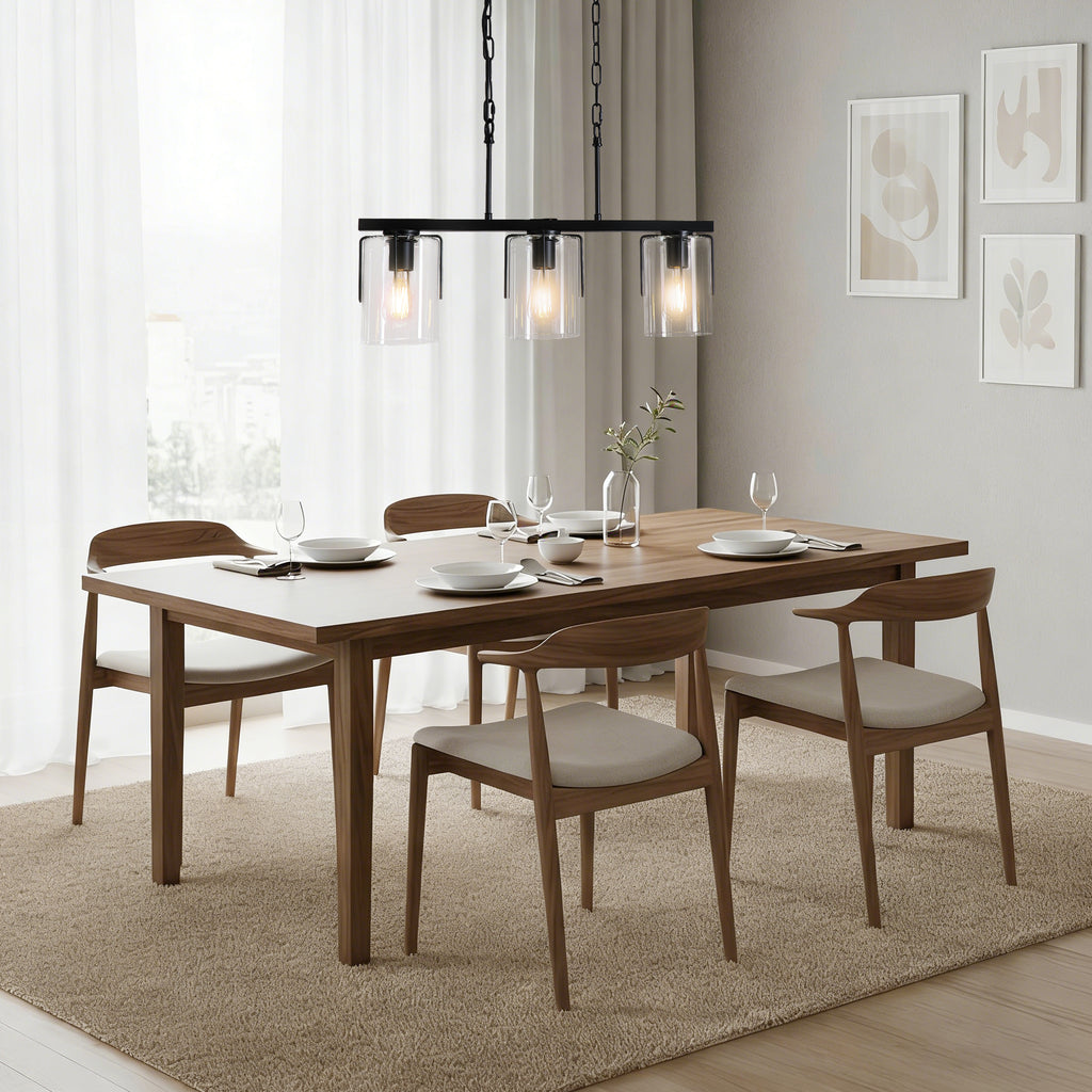 3-Light Matte Black Linear Pendant Light