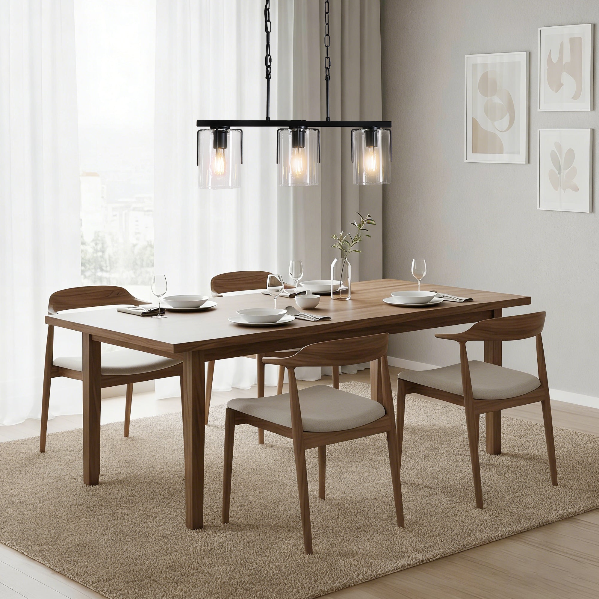 3-Light Matte Black Linear Pendant Light