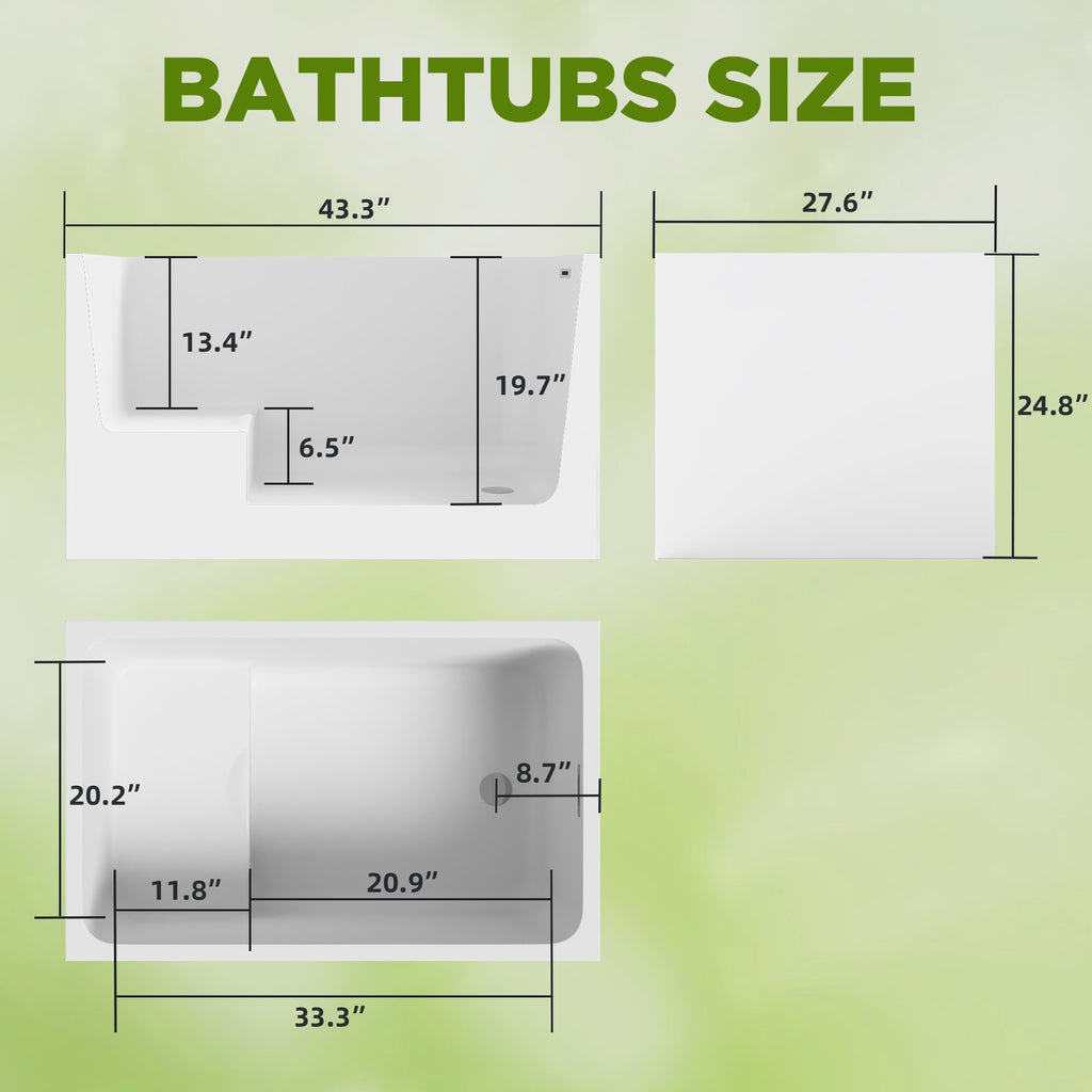 43" Acrylic Freestanding Bathtub with Seat