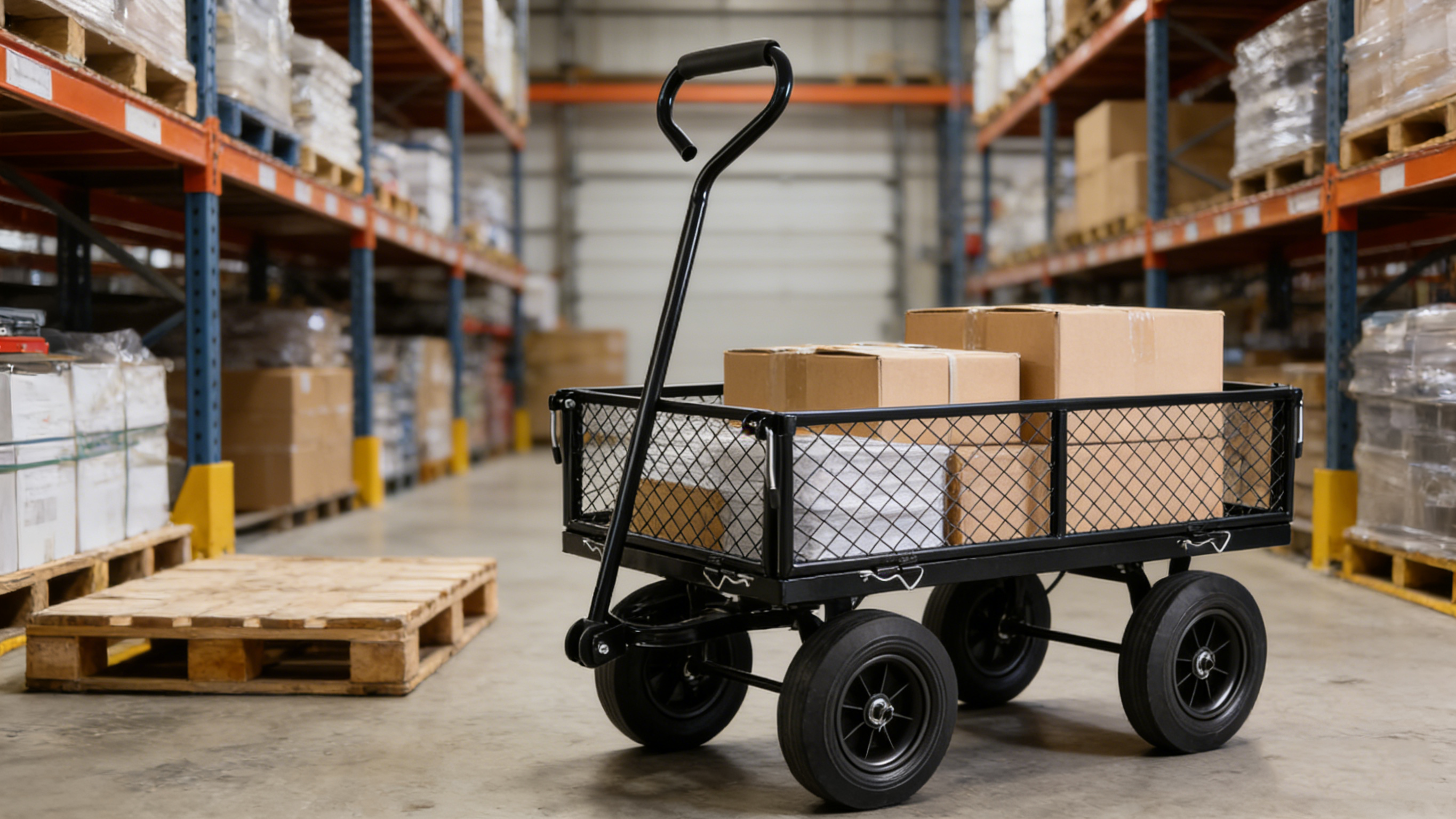 Black Solid Wheels Wagon Cart