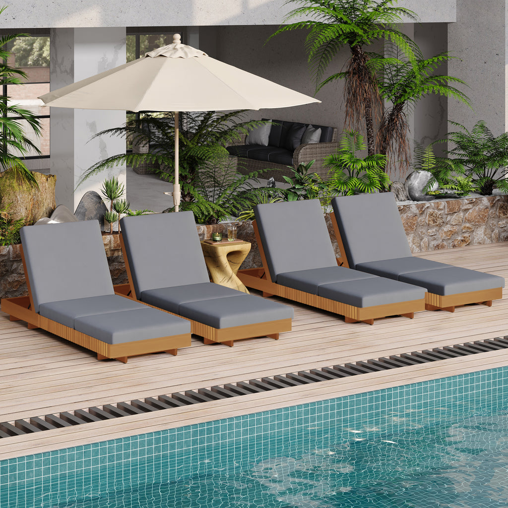 Lounge Chaise Set, Acacia Solid Wood with Lounge Cushion