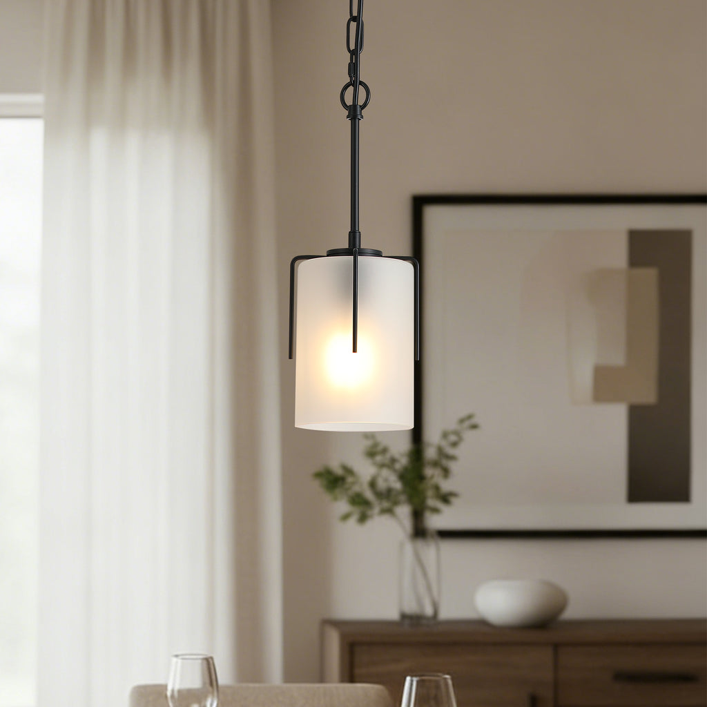 Modern Adjustable Cylindrical Pendant Light, Milky