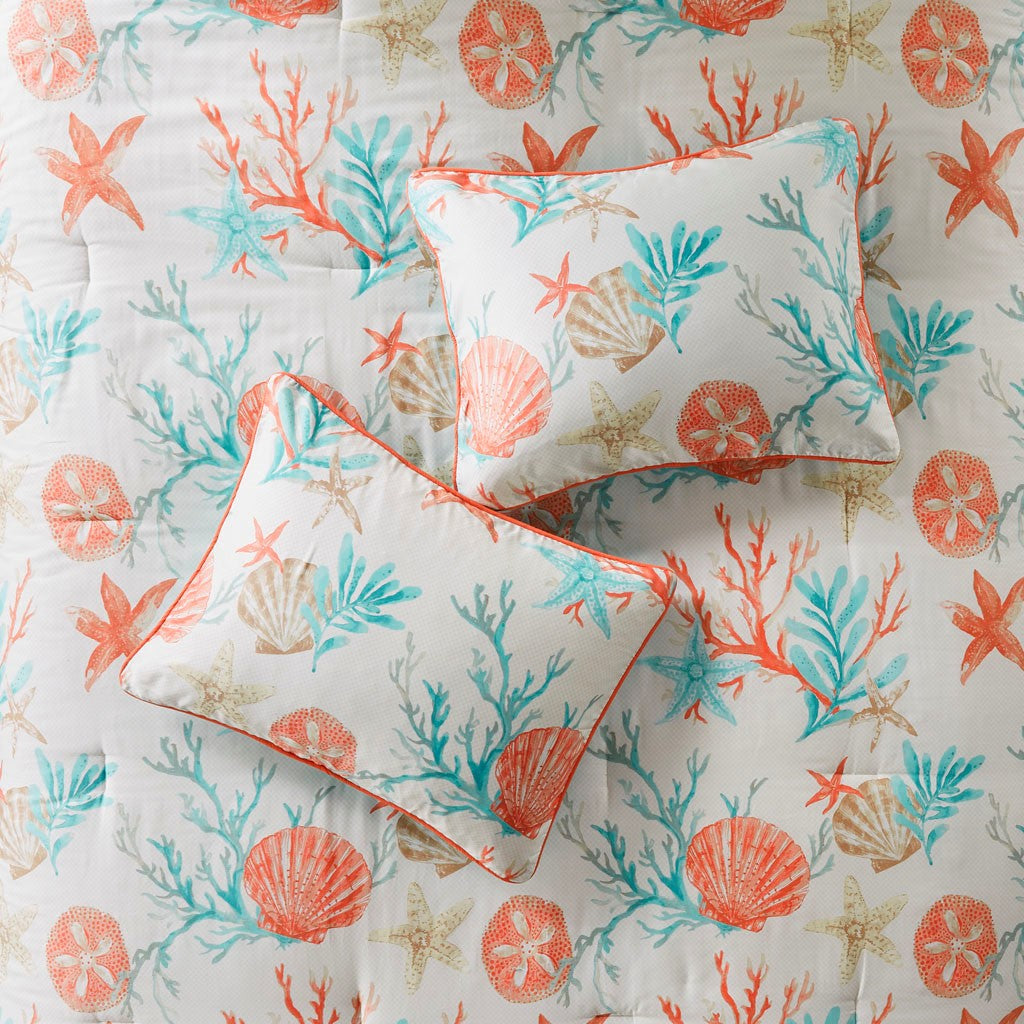 7 Piece Cotton Sateen Comforter Set - Coral - Cal King