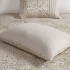 12 Piece Jacquard Comforter Set with Bed Sheets Khaki Cal King
