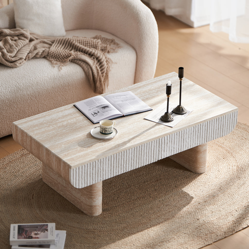 Mid Century Modern Coffee Table with Faux Marble Top