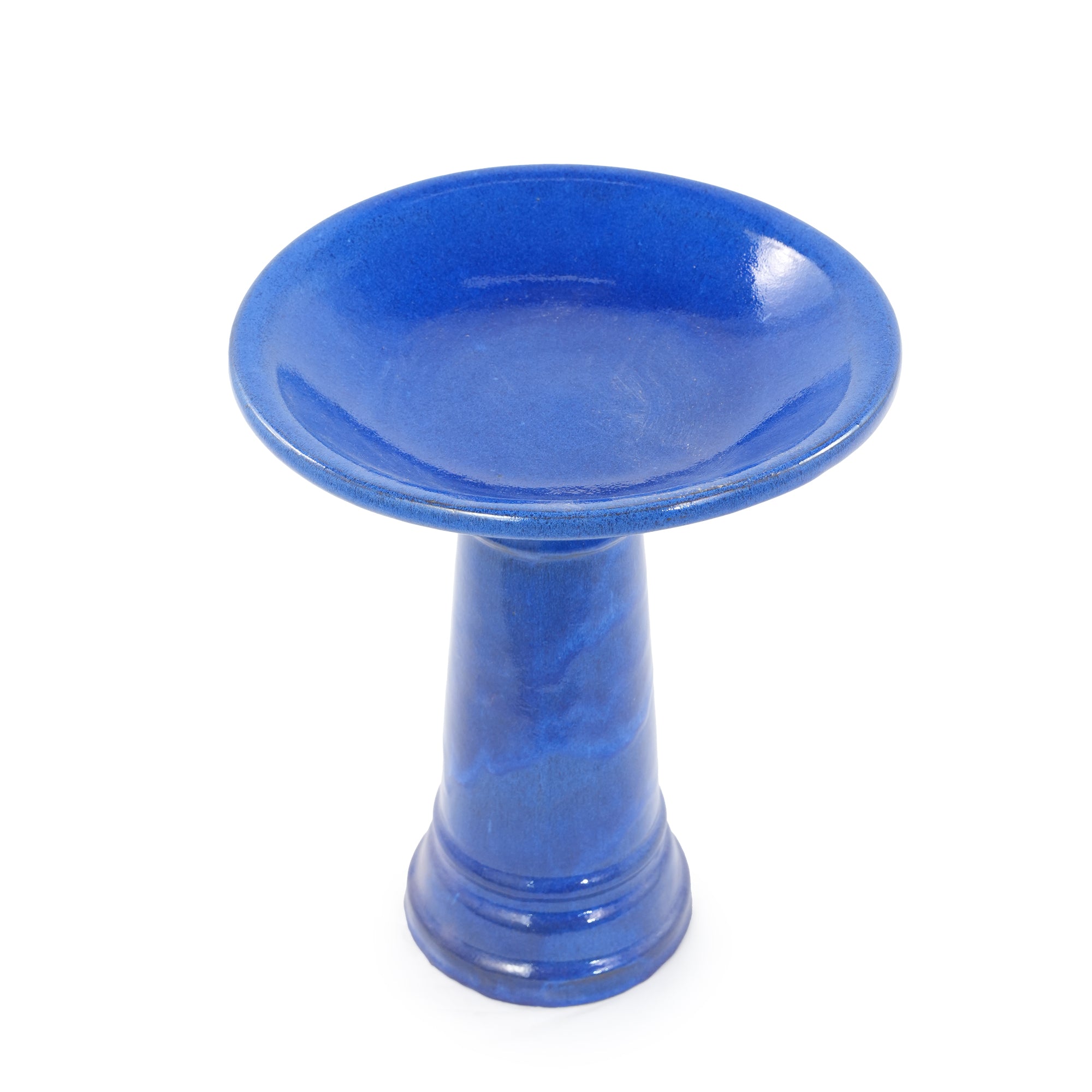 Vintage Sapphire Ceramic Pedestal Bird Bath