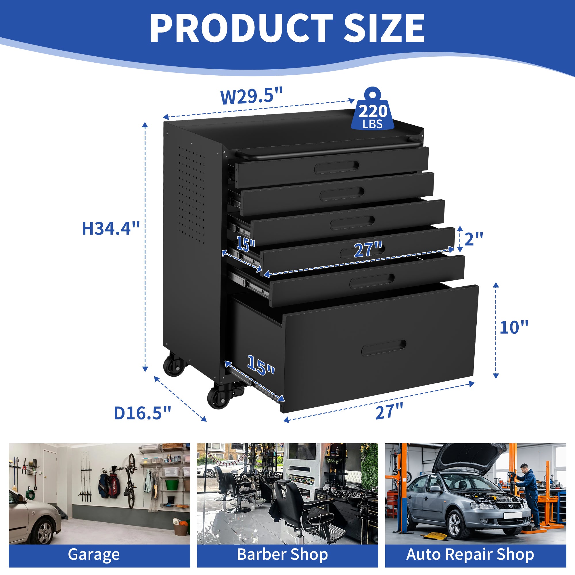 34.3" Rolling Tool Chest with 6 Drawers