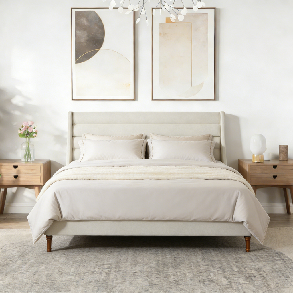 King Size Bed Frame with High Wave-Shaped Headboard