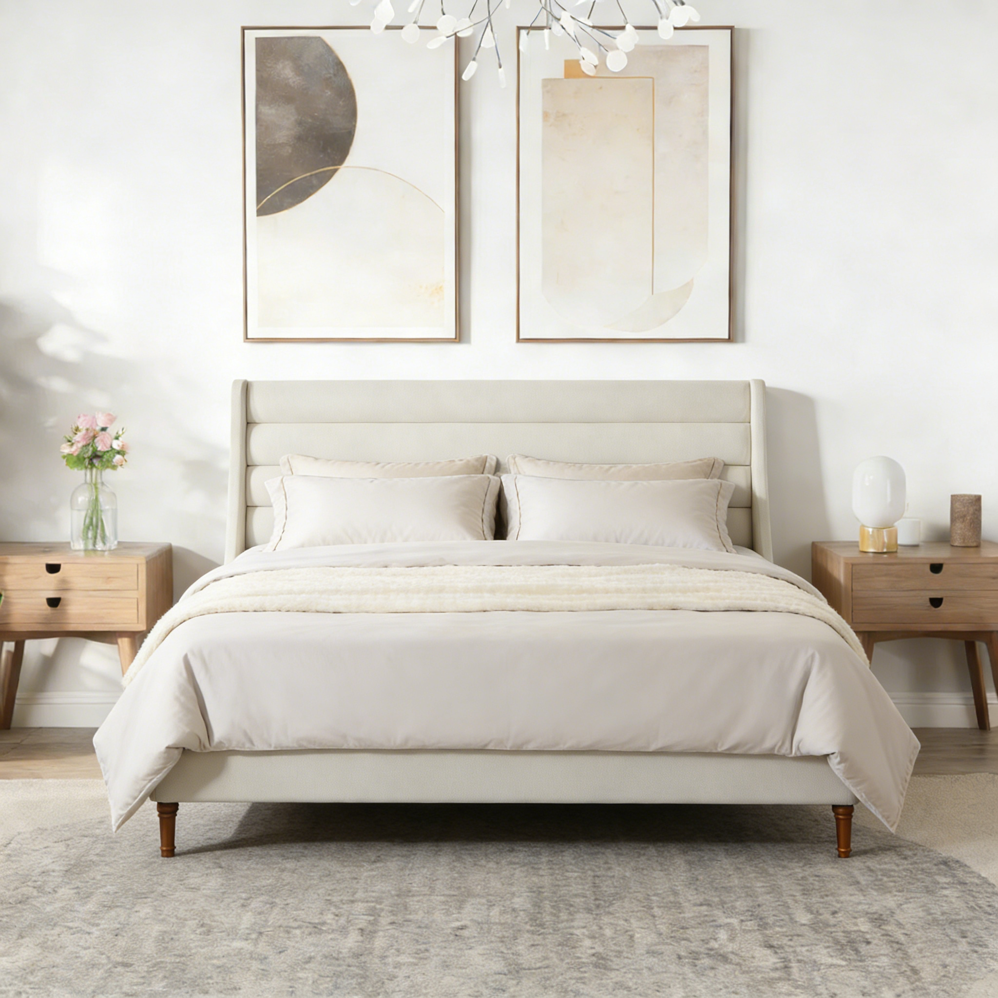 King Size Bed Frame with High Wave-Shaped Headboard