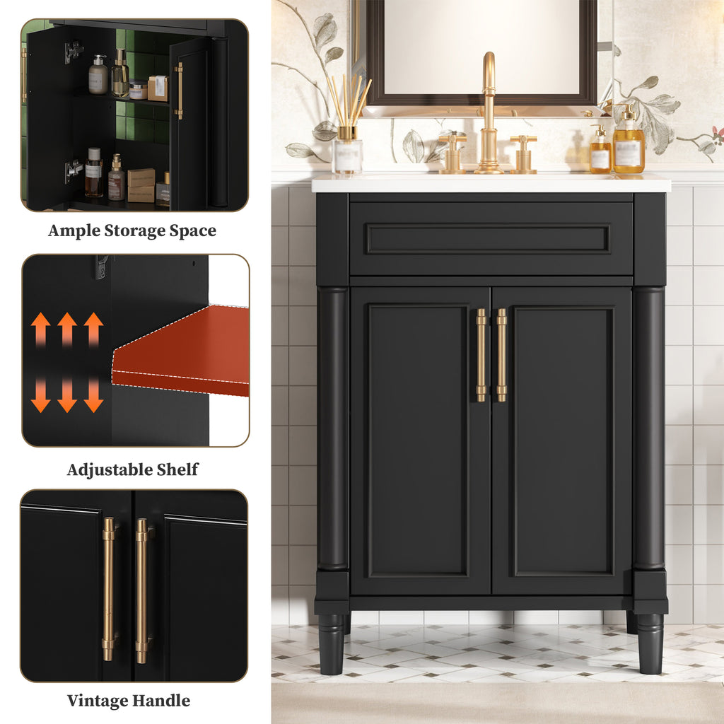 24" Bathroom Vanity with Integrated Ceramic Sink