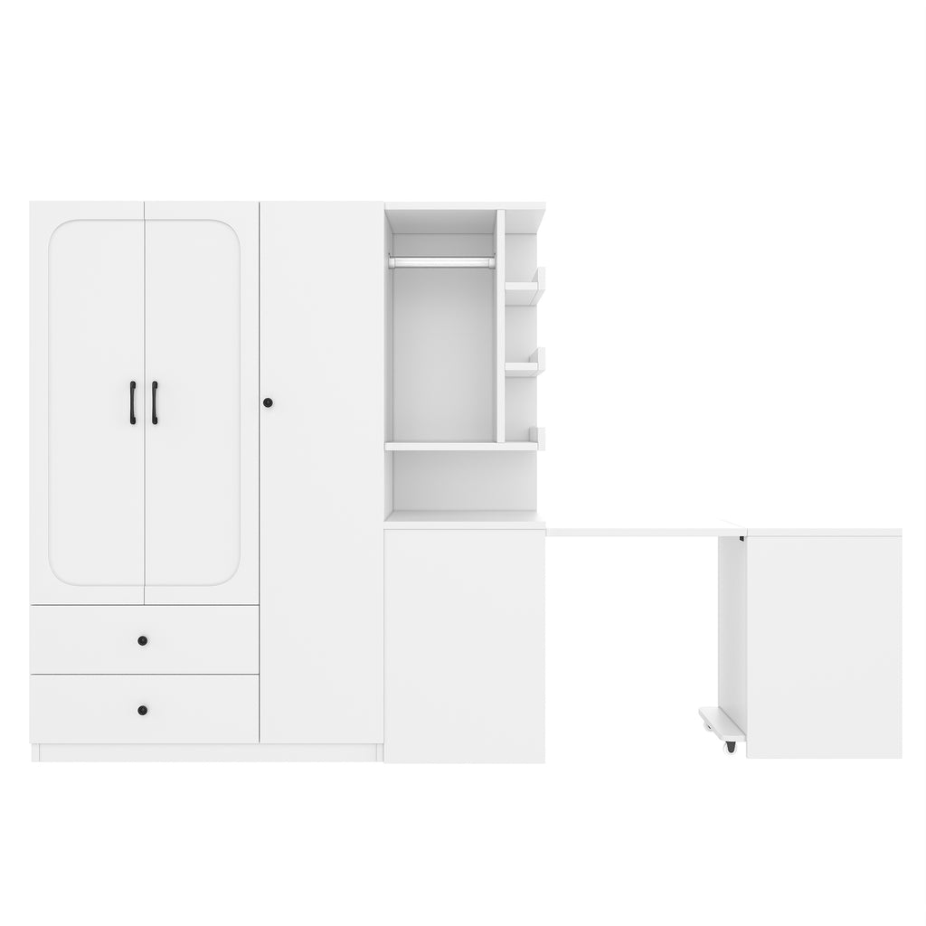 Multifunctional Wardrobe with 2 Doors and Convertible Desk