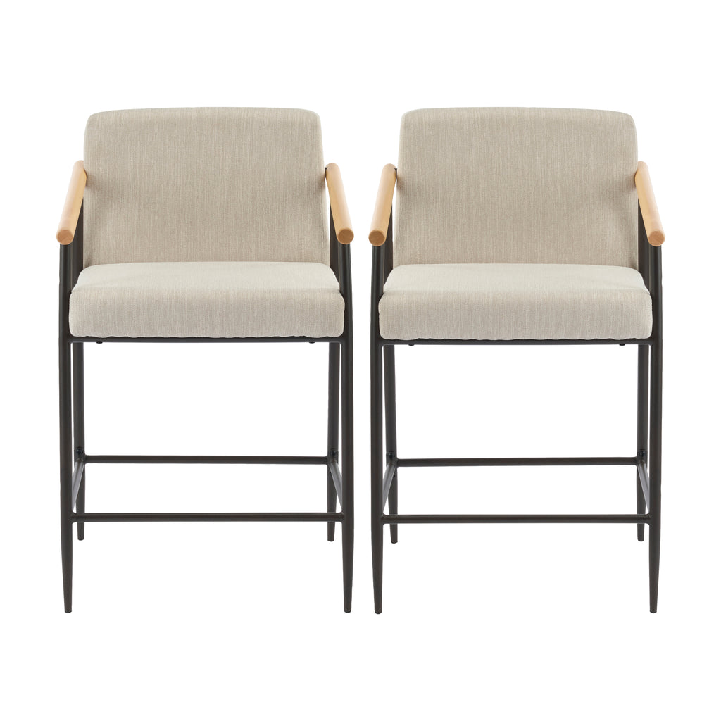 Counter Stool with Iron Frame - Set of 2 - Espresso + Beige